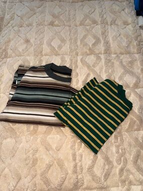 Gap Kids Green & Yellow Striped Tee - Classic Crew Neck